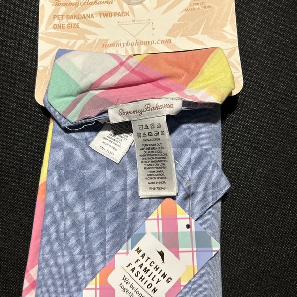 TOMMY BAHAMA PET BANDANA 2 Pack One Size Easter Spring Dog Clothing Plaid pink - Picture 3 of 5